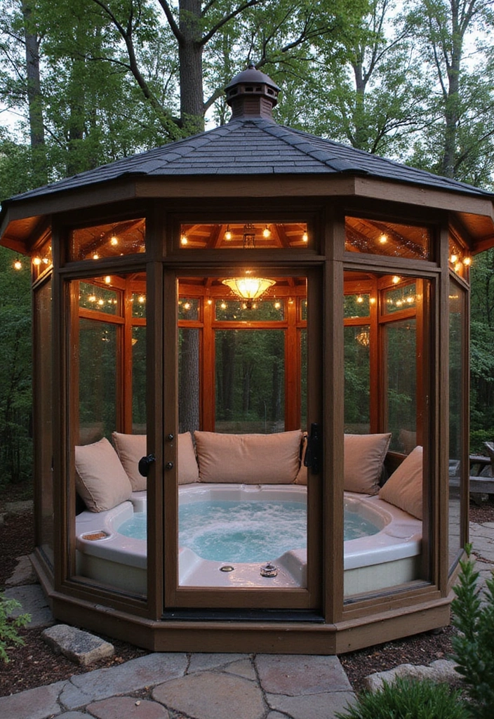 27 Hot Tub Privacy Ideas - 19. Enclosed Gazebos