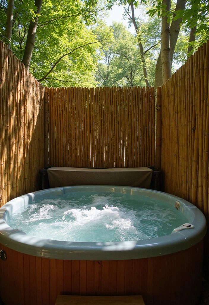 27 Hot Tub Privacy Ideas - 4. Bamboo Fencing