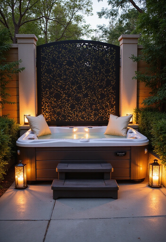 27 Hot Tub Privacy Ideas - 5. Decorative Privacy Screens