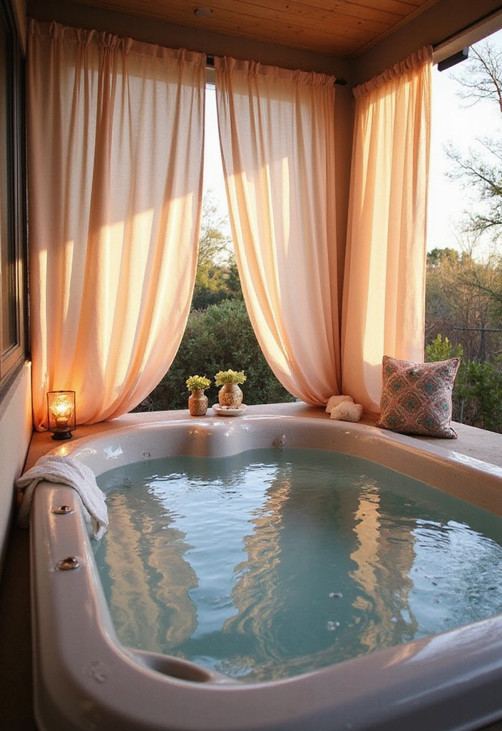 27 Hot Tub Privacy Ideas - 7. Outdoor Curtains
