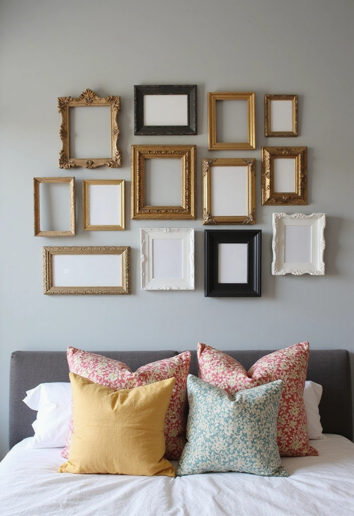 27 Picture Wall Ideas for Bedroom - 1. Eclectic Mix of Frames