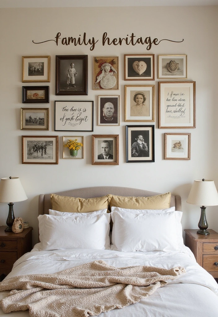 27 Picture Wall Ideas for Bedroom - 16. Gallery Wall with Family Heritage