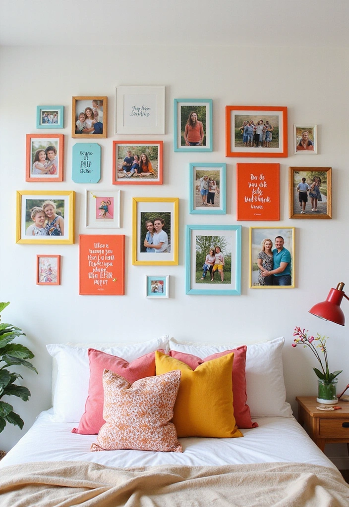 27 Picture Wall Ideas for Bedroom - 4. Colorful Collage of Memories