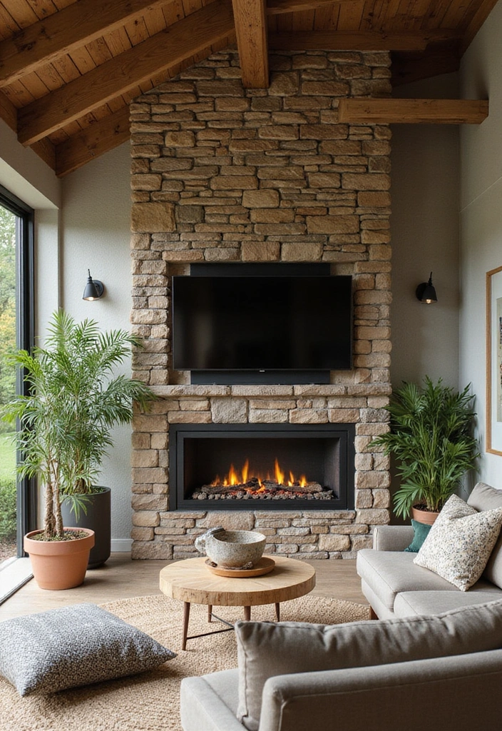 27 Small Living Room Ideas with TV and Fireplace - 14. Outdoor-Inspired