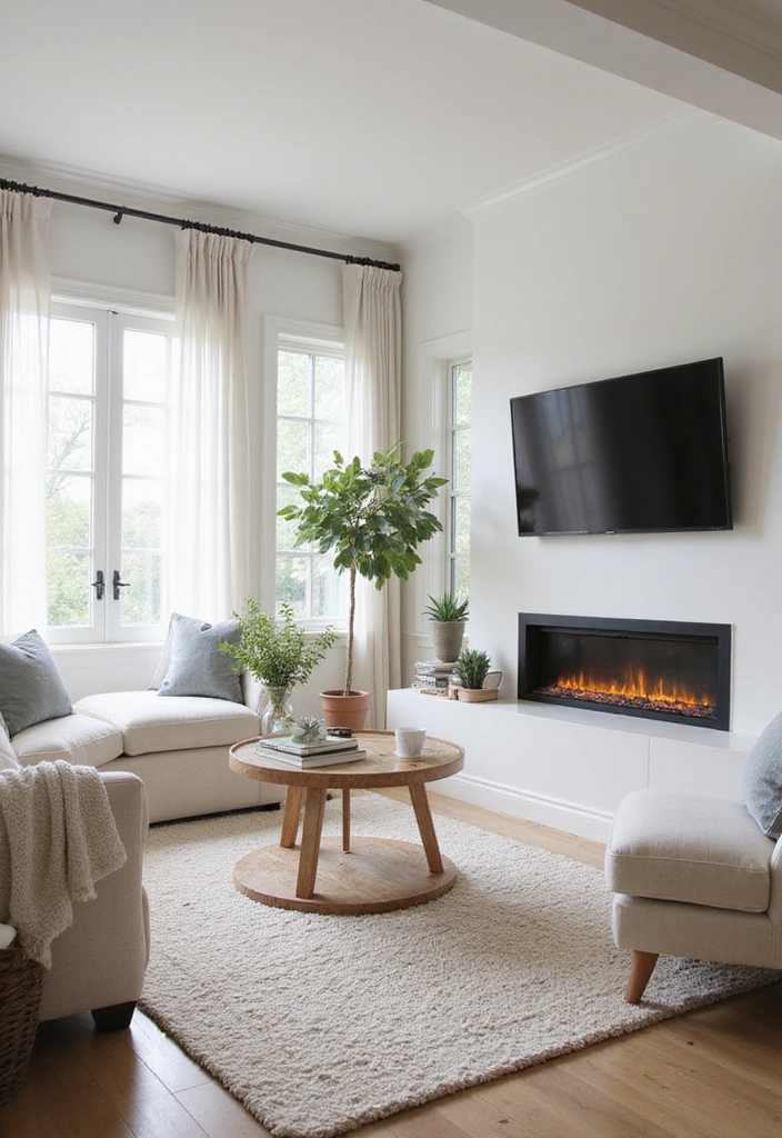27 Small Living Room Ideas with TV and Fireplace - 17. Bright and Airy