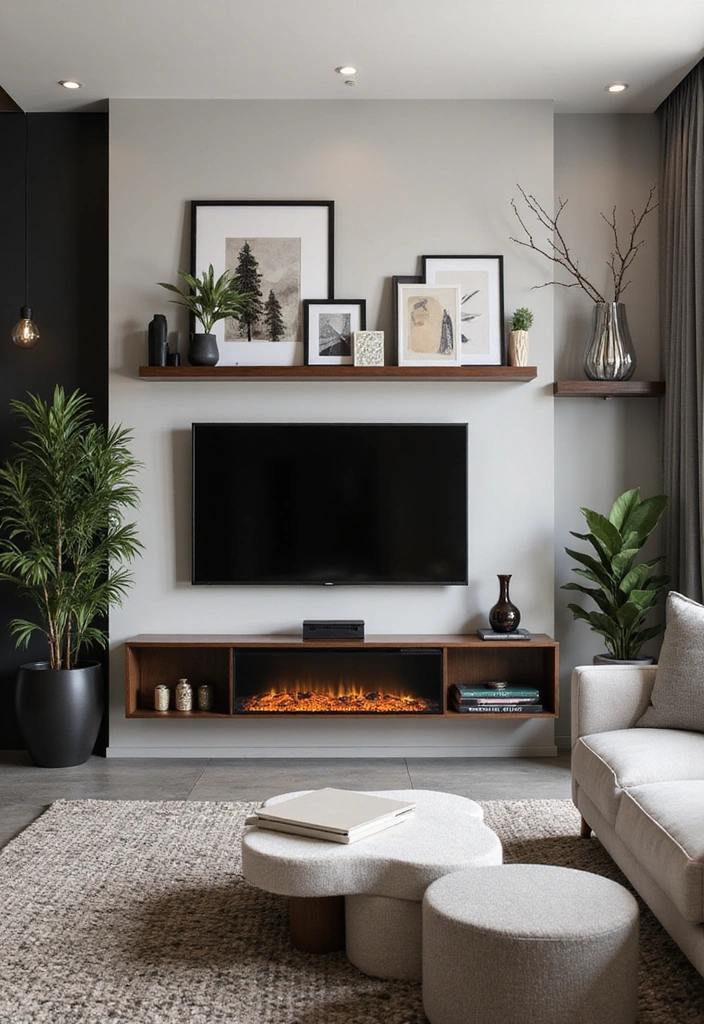 27 Small Living Room Ideas with TV and Fireplace - 3. Chic Modern Elegance