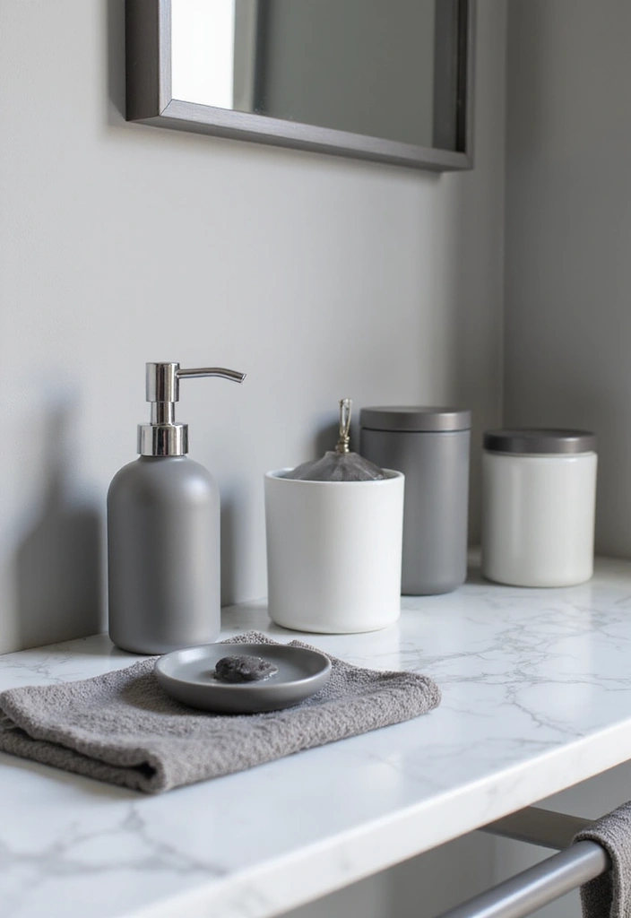 28 Bathroom Counter Decor Ideas - 14. Monochromatic Elegance