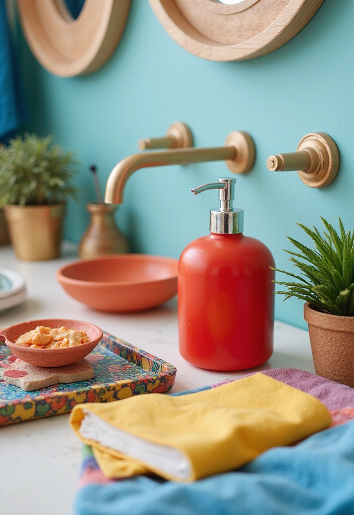 28 Bathroom Counter Decor Ideas - 2. Vibrant Color Accents