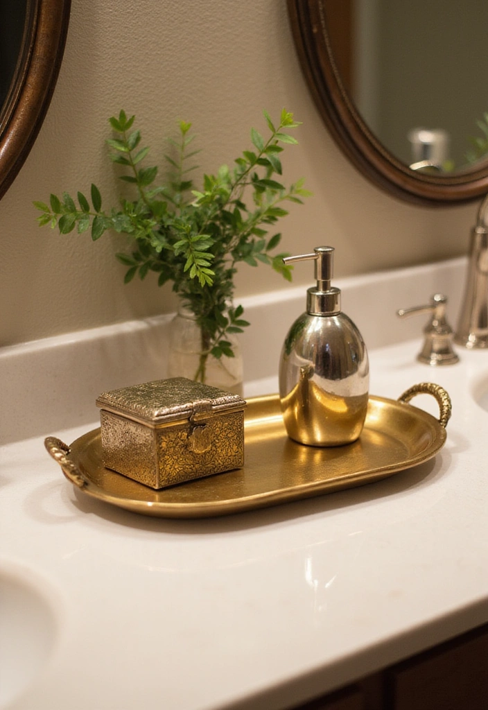 28 Bathroom Counter Decor Ideas - 5. Sophisticated Metallic Touches