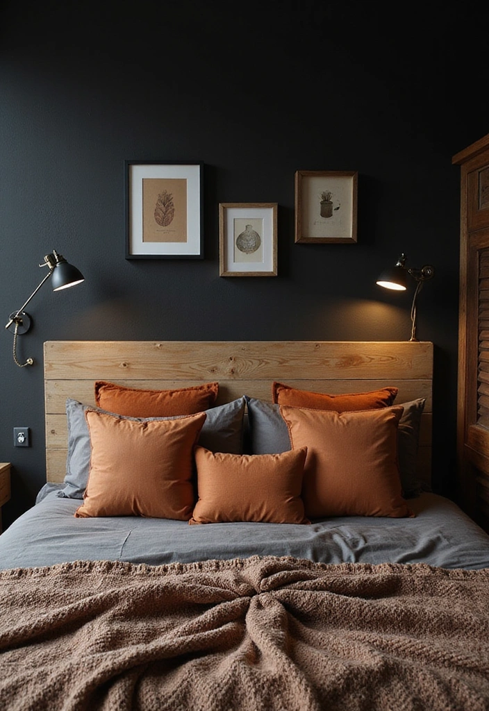 28 Black and Rust Bedroom Ideas for Eclectic Industrial Home Decor - 1. Bold Black Accent Wall