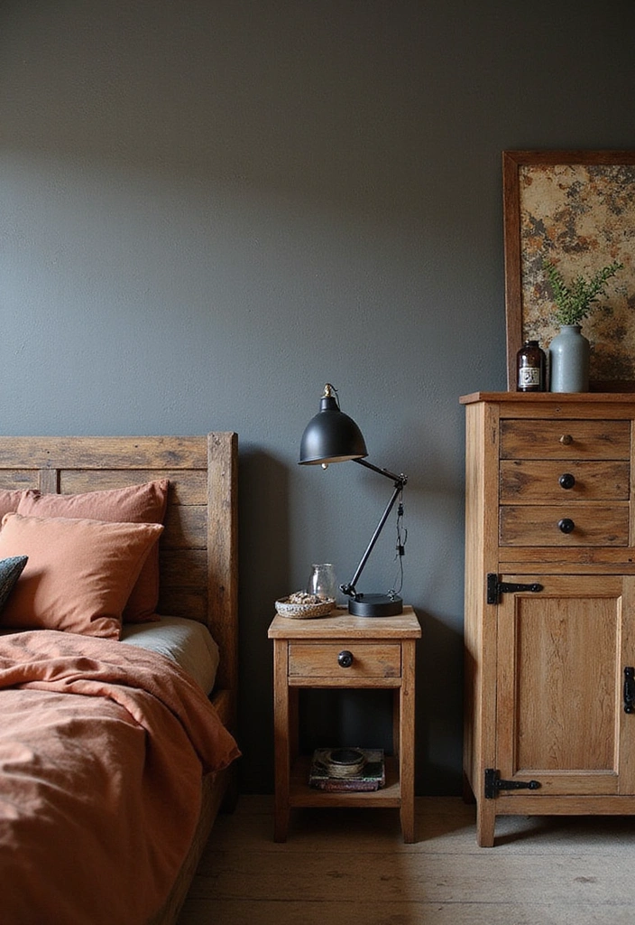 28 Black and Rust Bedroom Ideas for Eclectic Industrial Home Decor - 2. Rustic Industrial Furniture