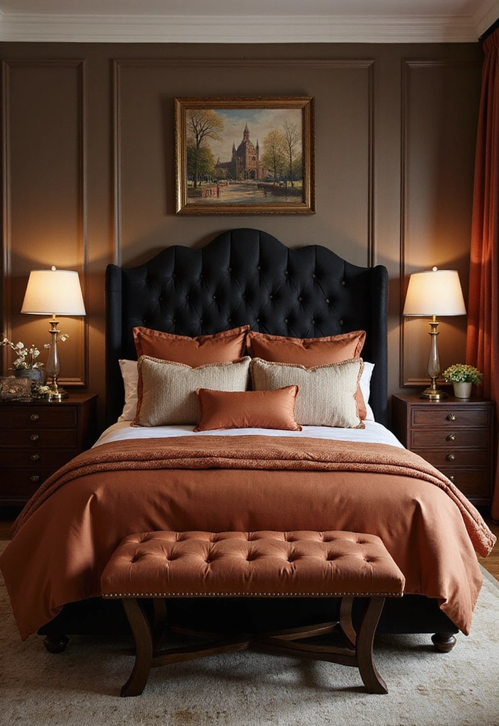 28 Black and Rust Bedroom Ideas for Eclectic Industrial Home Decor - 9. Statement Headboards