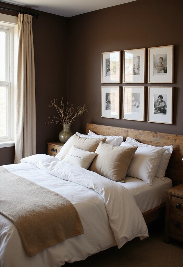 28 Brown Bedroom Ideas: Rustic Charm Awaits - 1. Earthy Brown Tones with White Accents