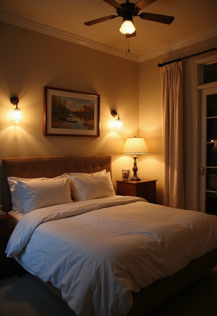 28 Brown Bedroom Ideas: Rustic Charm Awaits - 13. Layered Lighting Solutions