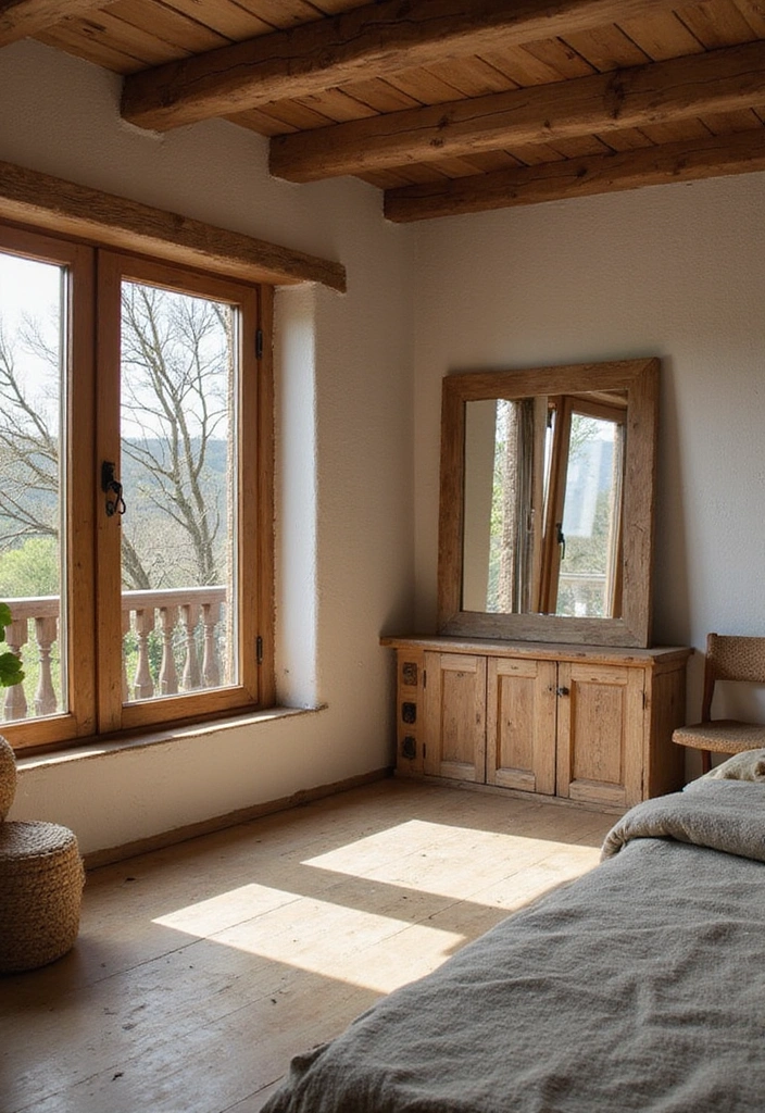 28 Brown Bedroom Ideas: Rustic Charm Awaits - 14. Rustic Mirrors for Depth
