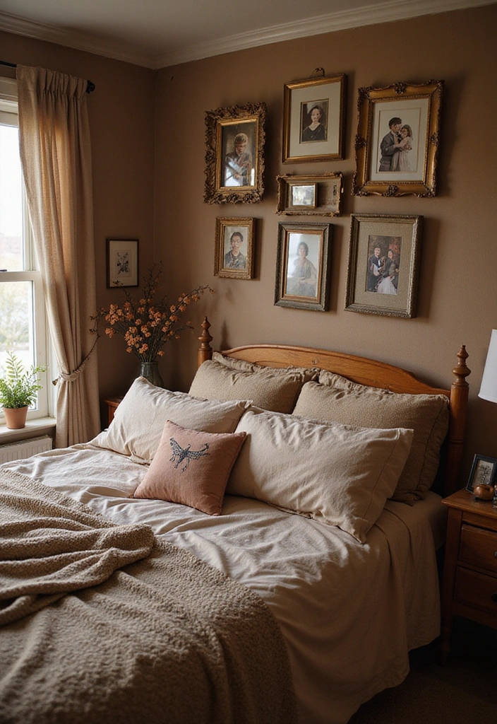28 Brown Bedroom Ideas: Rustic Charm Awaits - 15. Personal Touches with Decor