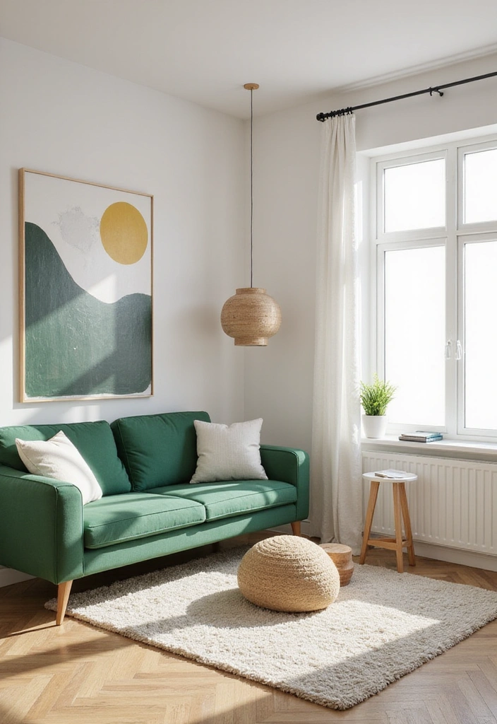 28 Green Couch Living Room Ideas - 1. Modern Minimalist Vibes