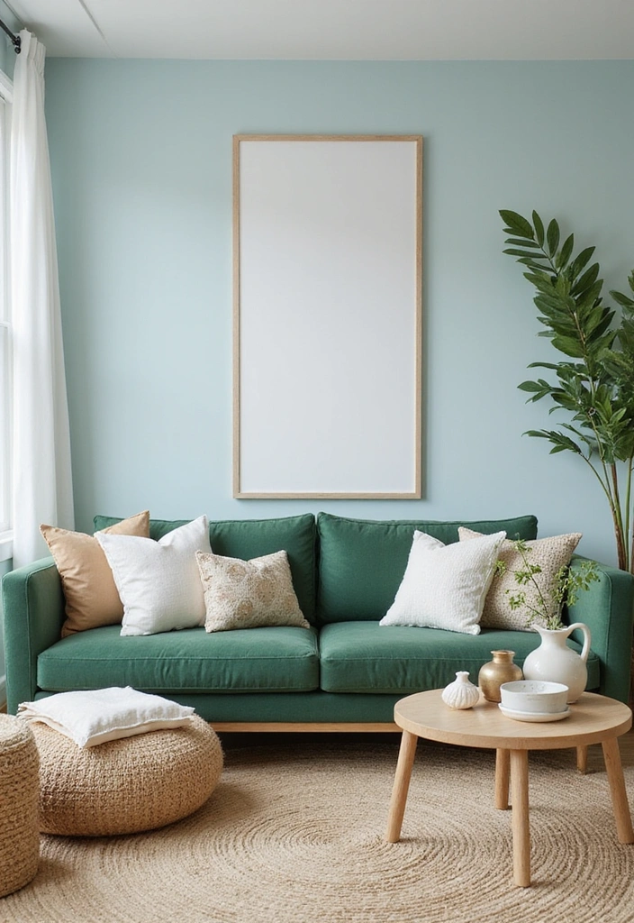 28 Green Couch Living Room Ideas - 11. Coastal Calm
