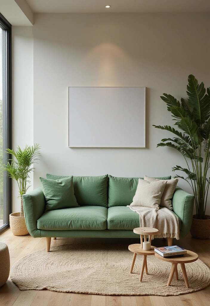 28 Green Couch Living Room Ideas - 13. Zen Sanctuary