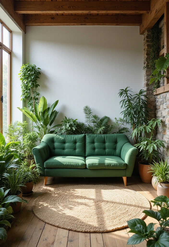 28 Green Couch Living Room Ideas - 5. Nature-Inspired Oasis