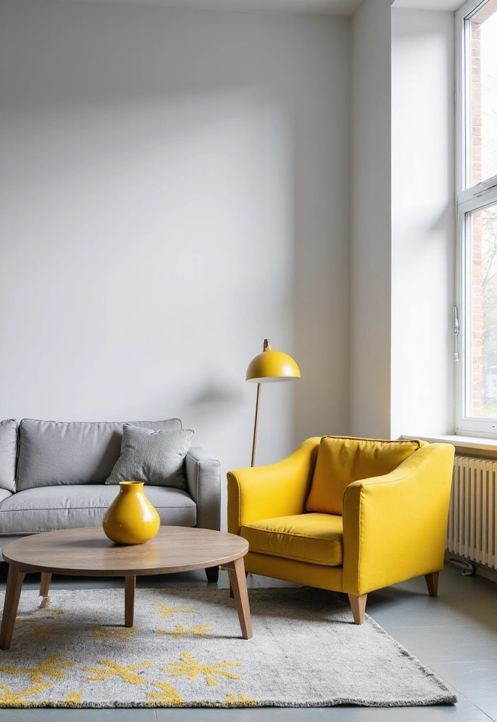 28 Grey and Yellow Living Room Ideas - 1. Chic Minimalist Space