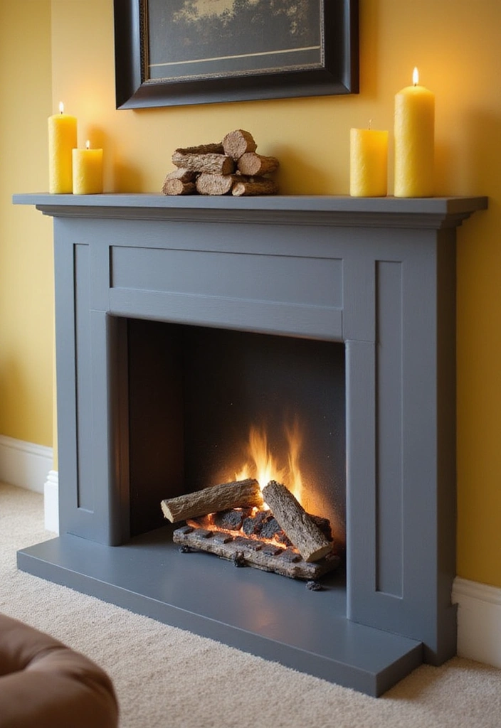 28 Grey and Yellow Living Room Ideas - 11. Modern Fireplaces