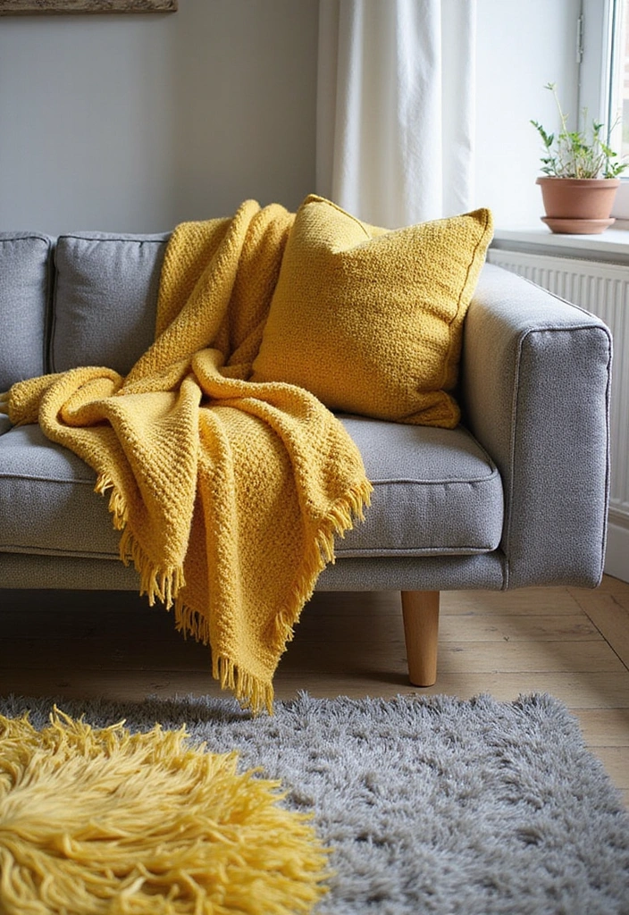 28 Grey and Yellow Living Room Ideas - 5. Textured Fabrics