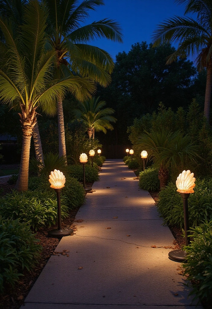 28 Driveway Landscaping Ideas for a Tropical Garden Design - 17. Tropical Themed Path Lighting