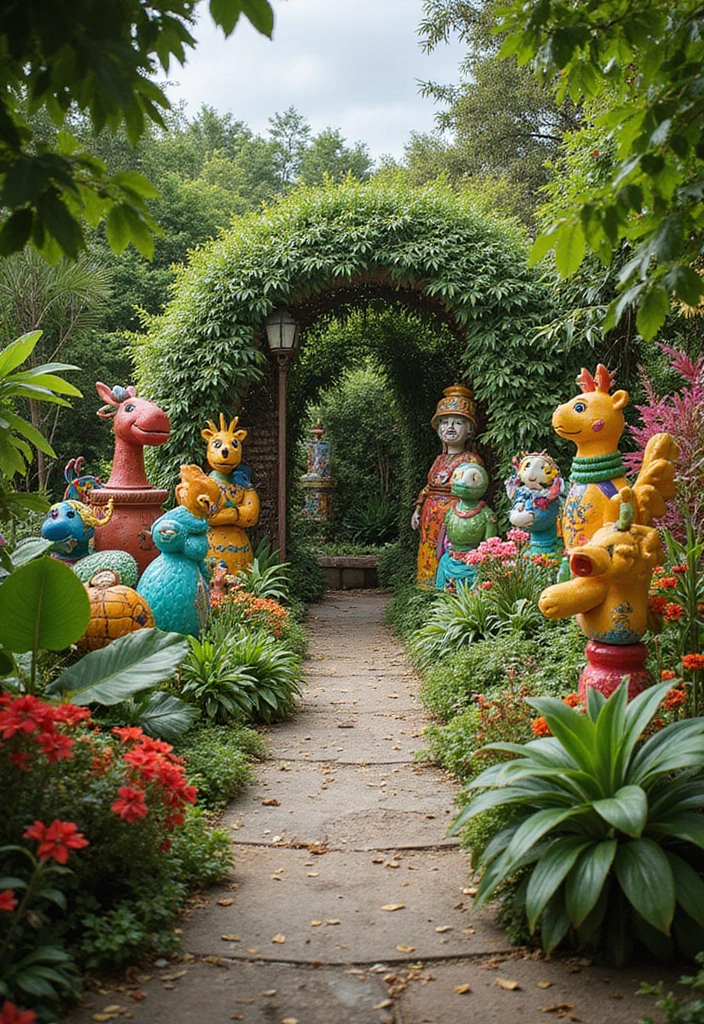23 Florida Tropical Landscaping Ideas for Your Home - 13. Garden Art and Sculptures