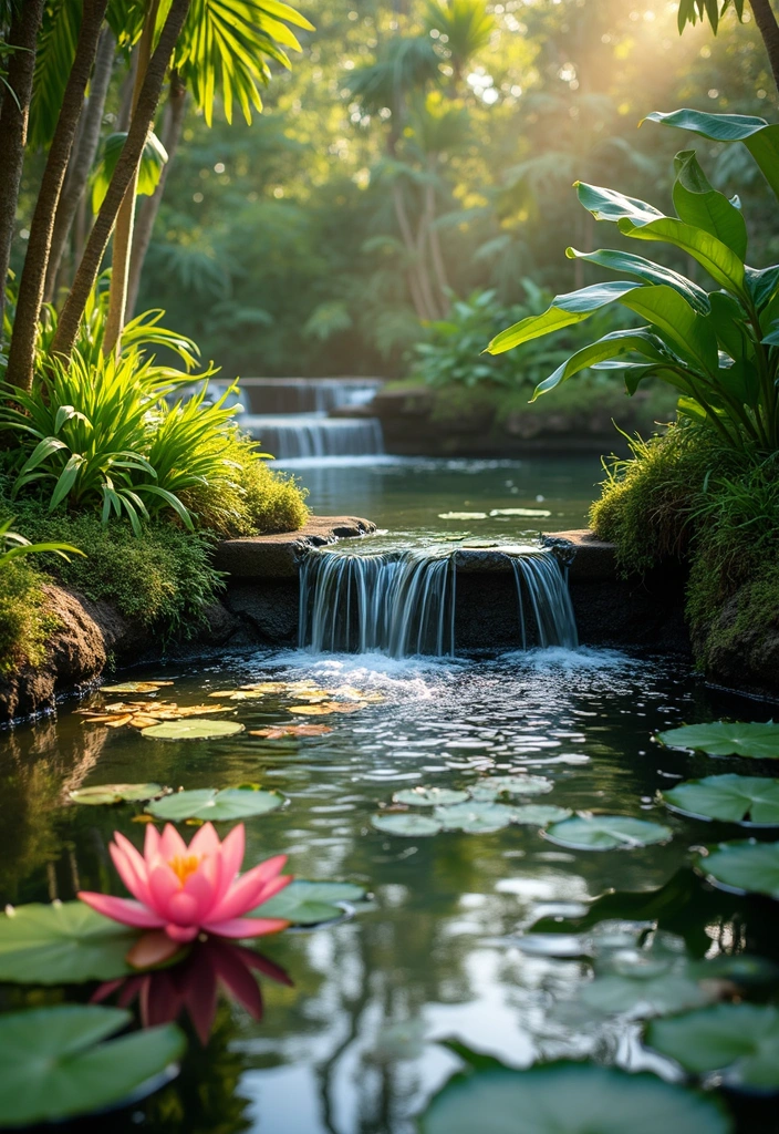 28 Driveway Landscaping Ideas for a Tropical Garden Design - 5. Tropical Water Features