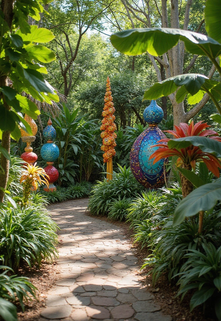 24 Tropical Landscaping Ideas for Your Home Garden - 7. Tropical Garden Art