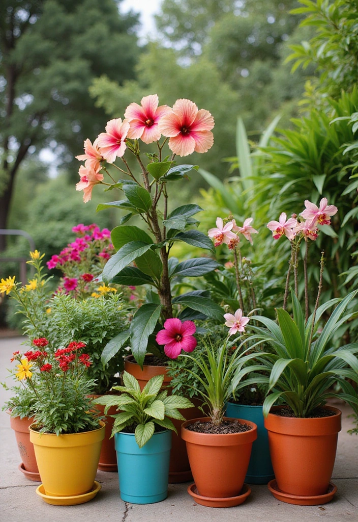 23 Florida Tropical Landscaping Ideas for Your Home - 10. Colorful Container Gardens