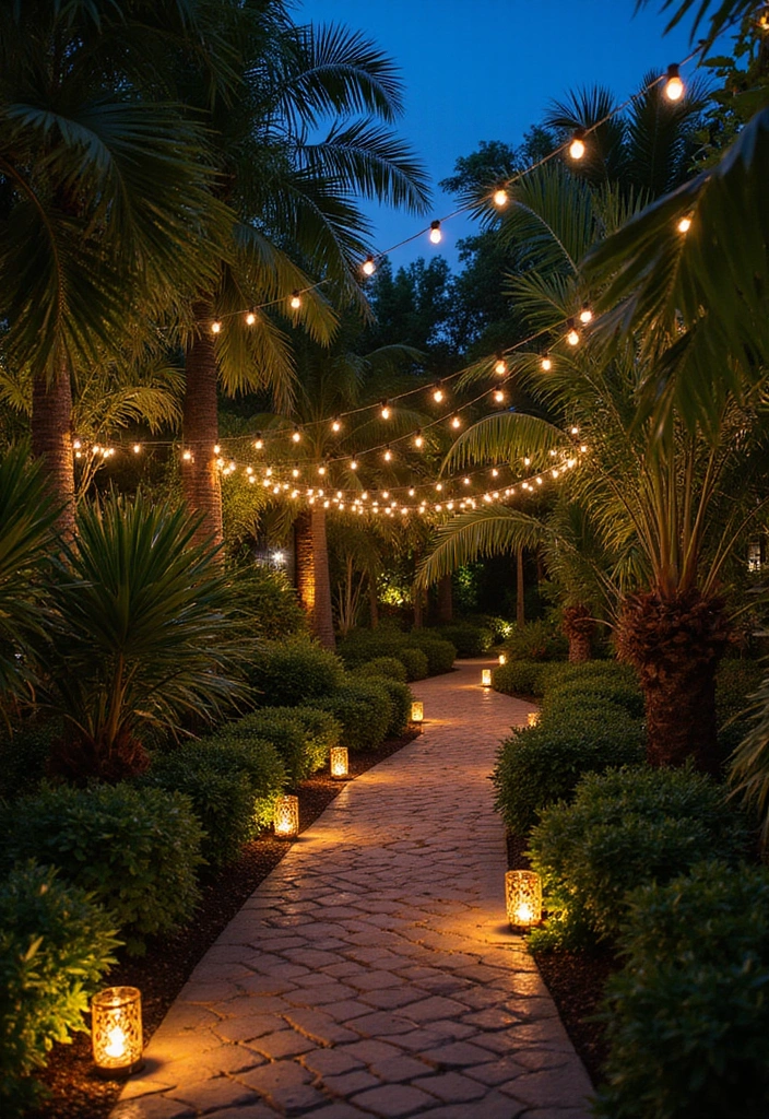 23 Florida Tropical Landscaping Ideas for Your Home - 17. Outdoor Lighting for Ambiance