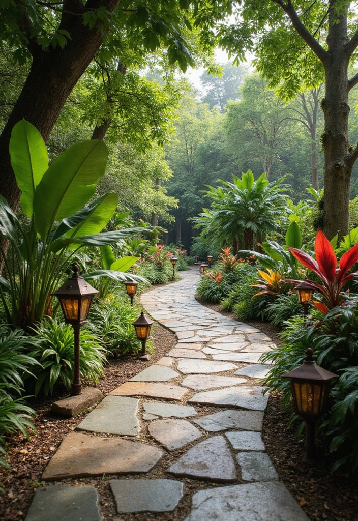 24 Tropical Landscaping Ideas for Your Home Garden - 6. DIY Tropical Pathways