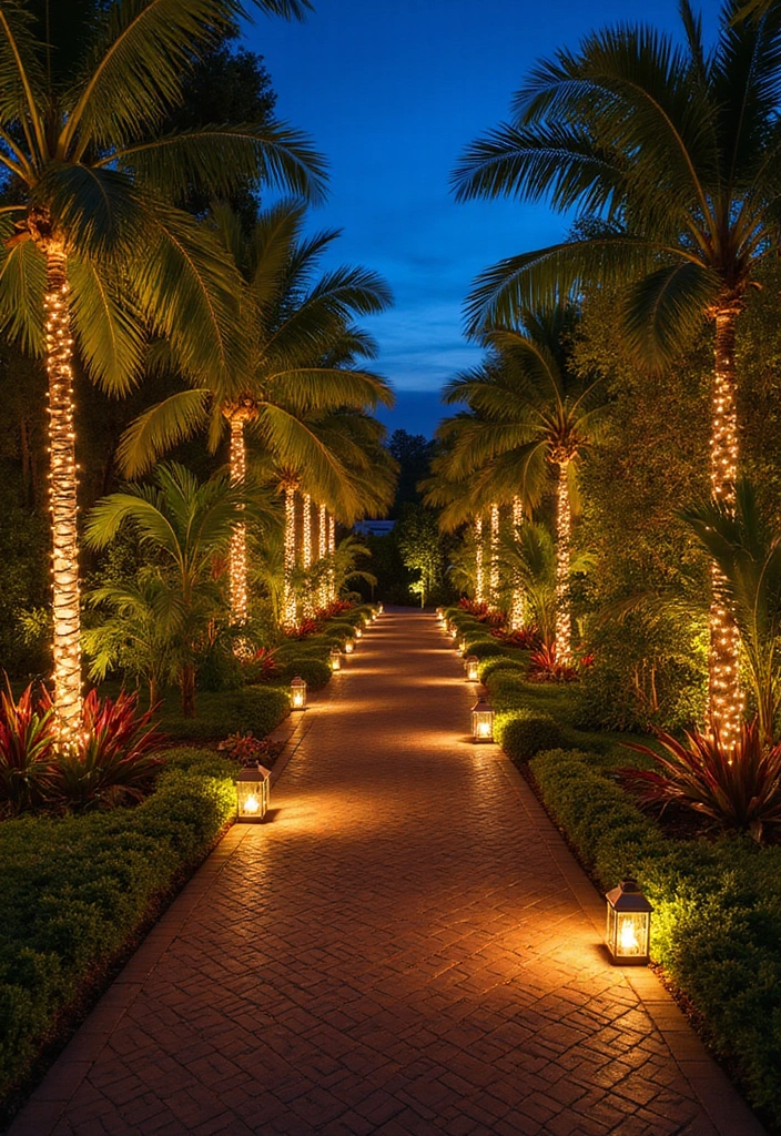 28 Driveway Landscaping Ideas for a Tropical Garden Design - 8. Tropical Lighting