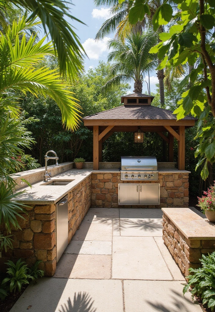 24 Tropical Landscaping Ideas for Your Home Garden - 13. Outdoor Kitchen or Bar