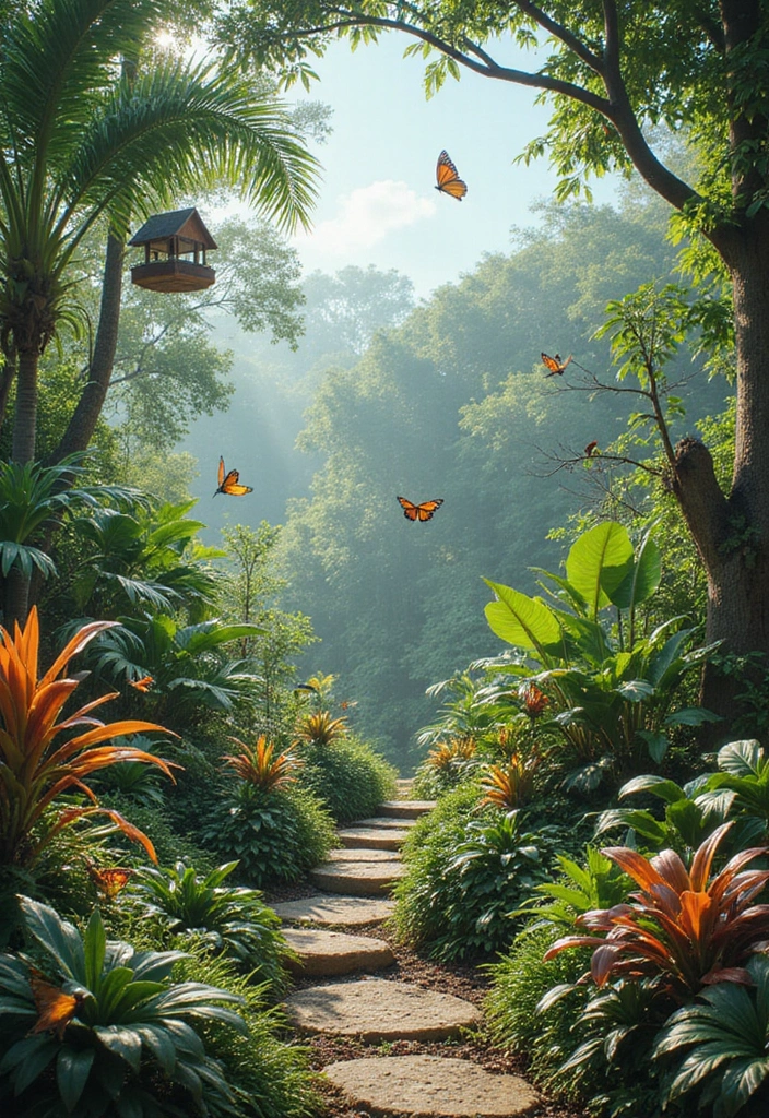 28 Driveway Landscaping Ideas for a Tropical Garden Design - 16. Tropical Wildlife Habitat